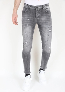 Mario Morato Grijze slim fit spijkerbroek met scheuren mm111