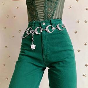 Happypilot Damesmode riem hiphop taille metalen ketting gotische maanster zilveren hanger vintage hoge taille ketting zilver