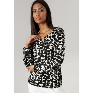 Aniston SELECTED Shirt met lange mouwen met all-over print, sierdetails en cut-out
