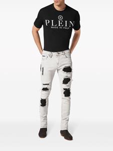 philippplein Philipp Plein Gerafelde skinny jeans met stonewashed effect - Wit