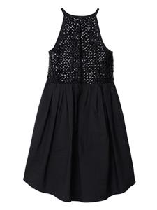 brunellocucinellikids Brunello Cucinelli Kids Popeline jurk verfraaid met pailletten - Zwart