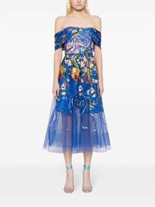 marchesanotte Marchesa Notte Ribbons tulen midi-jurk - Blauw