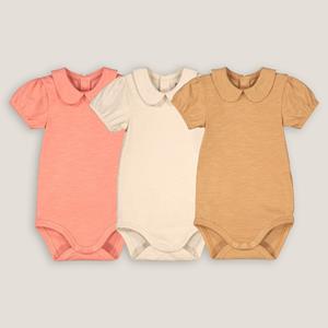 LA REDOUTE COLLECTIONS Set van 3 rompertjes met Claudinekraag en korte mouwen