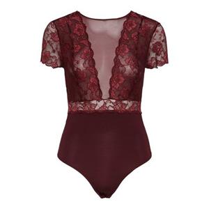 Pieces kanten body - Sicca Bodystocking - Kanten bordeaux bodysuit korte mouw