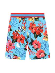 Dolce & Gabbana Kids tropical-print cotton Bermuda shorts - Blauw