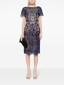 marchesanotte Marchesa Notte Camelia midi-jurk met bloemenprint - Blauw