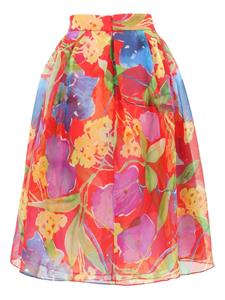 Carolina Herrera floral-print organza skirt - Rood