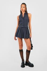 Boohoo Gilet Met Laag Decolleté En Geplooid Mini Rokje, Charcoal