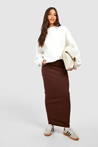 Boohoo Geribbelde Katoenen Maxi Slip Skirt, Chocolate