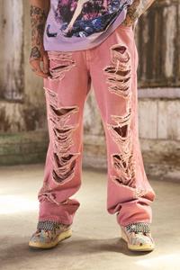 Boohoo Onbewerkte Baggy Overdye Gescheurde Jeans, Pink