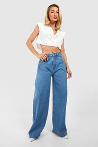 Boohoo Bright Blue High Rise Straight Leg Jeans, Bright Blue