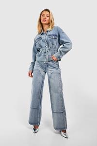 Boohoo Utility Jeans Met Rechte Pijpen, Washed Blue