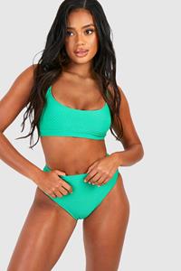 Boohoo Textured High Waisted Bikini Brief, Green