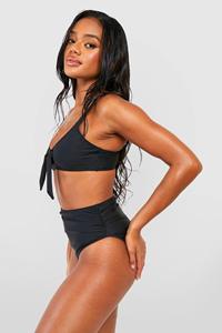 Boohoo Tummy Control High Waisted Tie Bikini Set, Black