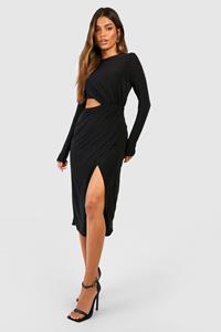 Boohoo Strakke Dubbele Midi Jurk Met Uitsnijding, Black