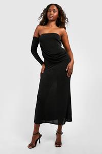 Boohoo Strakke Geplooide Acetate Wikkel Maxi Jurk, Black