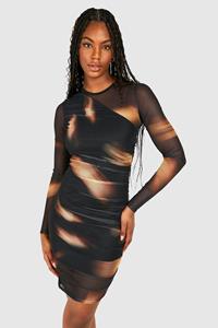 Boohoo Tall Geplooide Abstracte Mesh Mini Jurk, Black