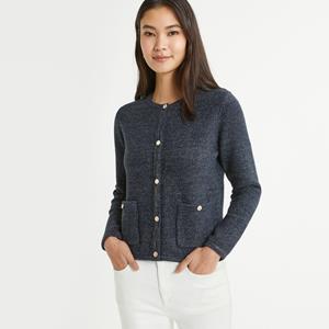 ANNE WEYBURN Vest met ronde hals in fijn tricot, knoopsluiting