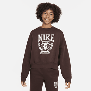 Nike Sportswear oversized sweatshirt van fleece met ronde hals voor meisjes - Bruin