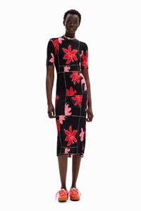 desigual Geribde midi-jurk bloemen - RED