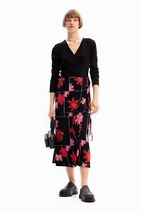 Desigual Midi-wikkeljurk bloemen - BLACK