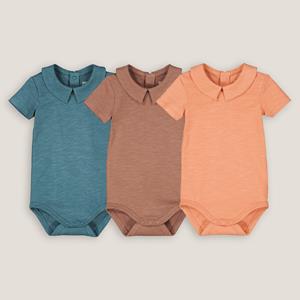 LA REDOUTE COLLECTIONS Set van 3 rompers met Claudinekraag en korte mouwen