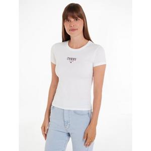 Tommy Jeans Rundhalsshirt "Rib Slim Essential Logo", Rippshirt, feines Jersey Rippe, elastisch mit Tommy Jeans Logo