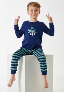 Schiesser Pyjama lange manchet haai donkerblauw - Casual World 