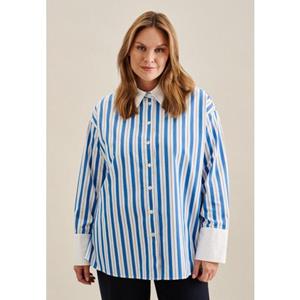 seidensticker Overhemdblouse Zwarte roos Lange mouwen kraag strepen