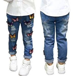 Sunshine kids clothing Baby Girls Butterfly Embroidery Jeans Pants Denim Trousers Kids Casual Jeans Leggings Pants