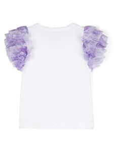 Monnalisa T-shirt met ruches en V-hals - Wit