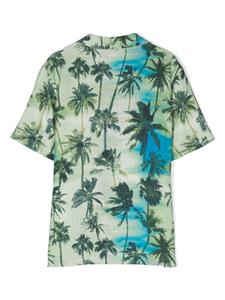 Paolo Pecora Kids Shirt met palmboomprint van linnenblend - Groen