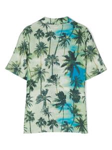 paolopecorakids Paolo Pecora Kids Shirt met palmboomprint van linnenblend - Groen