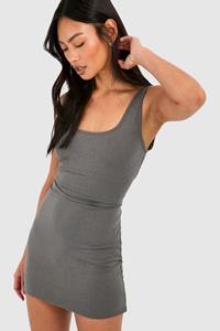 Boohoo Super Zachte Premium Mini Jurk Met Brede Bandjes, Charcoal