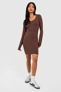 Boohoo Super Zachte Premium Mini Jurk Met Lage Ronde Hals, Chocolate