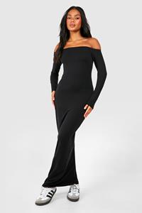 Boohoo Super Zachte Premium Bodycon Maxi Jurk Met Uitgesneden Hals, Black