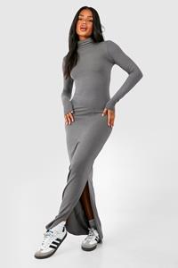 Boohoo Super Zachte Premium Bodycon Maxi Jurk Met Col, Charcoal