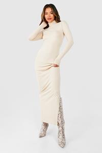 Boohoo Super Zachte Premium Bodycon Maxi Jurk Met Col, Stone