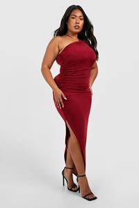 Boohoo Plus Asymmetrische Midi Jurk, Berry