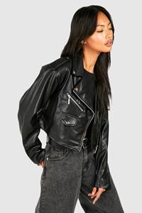 Boohoo Korte Nepleren Biker Jas, Black