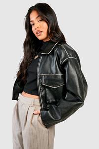 Boohoo Petite Nepleren Vintage Jas Met Zak Detail, Black