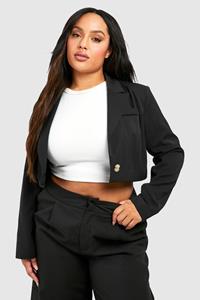 Boohoo Plus Boxy Relaxed Fit Crop Blazer, Black