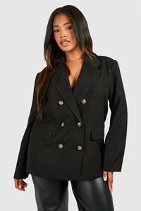 Boohoo Plus Double Breasted Relaxed Fit Tailored Blazer, Black