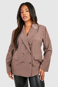 Boohoo Plus Getailleerde Baggy Blazer Met Dubbele Knopen, Chocolate