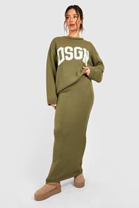 Boohoo Dsgn Crew Neck Knitted Sweater And Maxi Skirt Set, Khaki