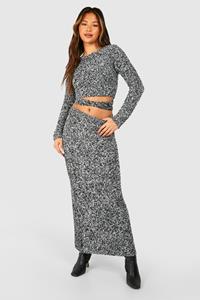 Boohoo Zachte Gebreide Mergel Maxi Rok, Black