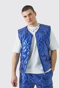 Boohoo Tall Gewatteerde Metallic Bodywarmer Met Stiksels, Blue