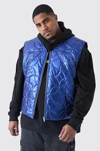 Boohoo Plus Gewatteerde Metallic Bodywarmer Met Stiksels, Blue
