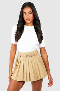 Boohoo Belted Pleated Mini Skirt, Stone