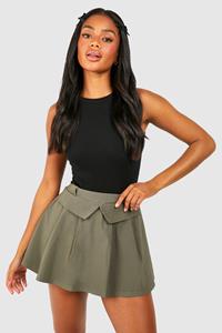 Boohoo Bengaline Mini Rokje Met Tailleband Detail, Khaki